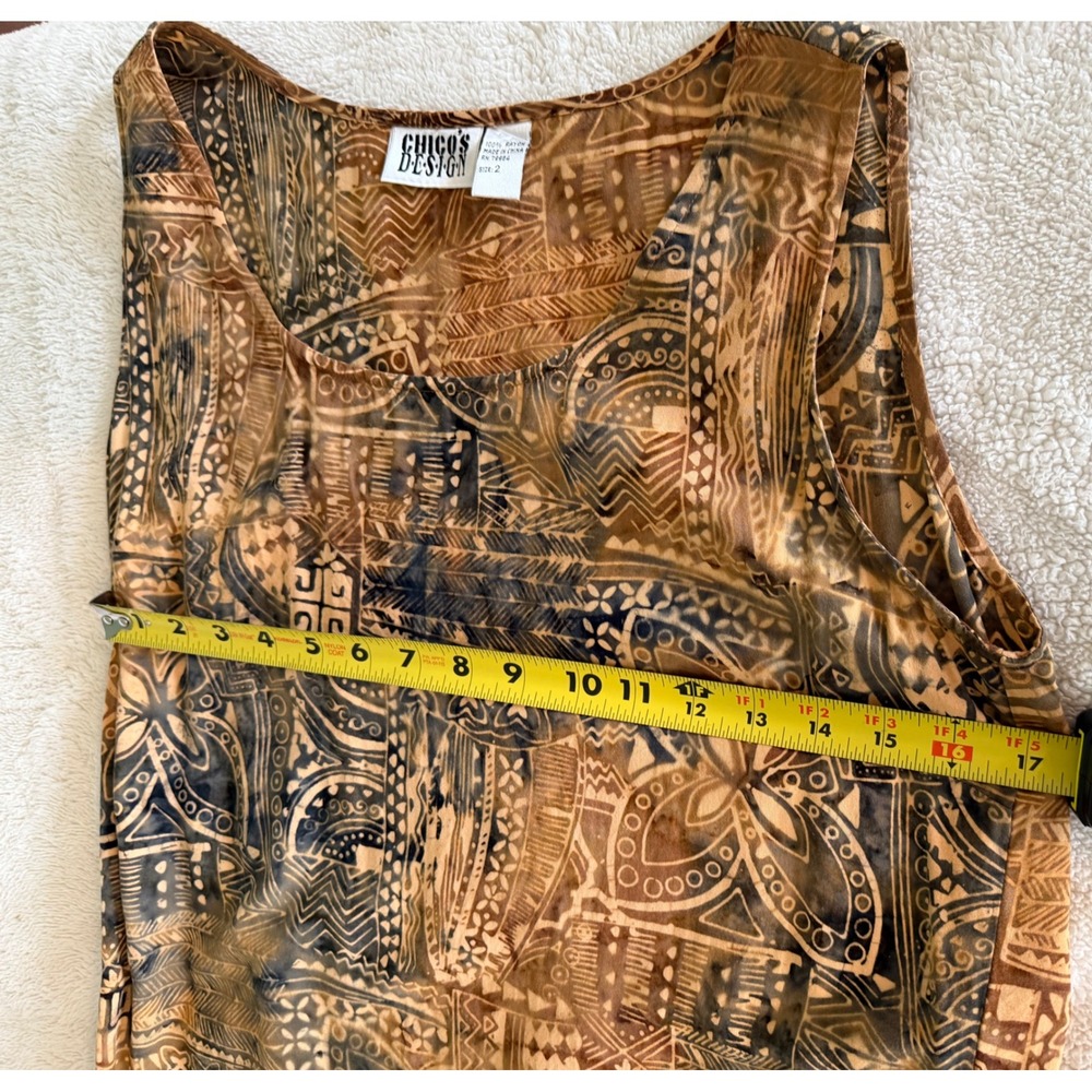 Chicos Design Tribal Batik Print Rayon Maxi Dress Brown Blue Women's Size 2 L XL - Picture 6 of 6